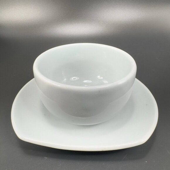 Vintage Hand Made Oriental Teacup And Saucer Set Light Green Blue Tint Pottery - Picture 10 of 10